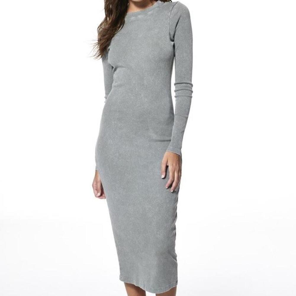 Young, Fabulous & Broke Dax Rib Midi Dress in Green Mineral Wash